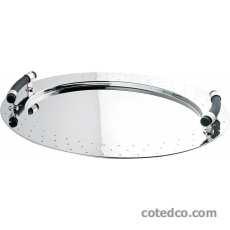 Plateau ovale 58x45cm - Inox 18/10 - poignées en PA noir.