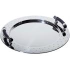 Plateau Rond diam 48cm - Inox 18/10 - poignées en PA noir.