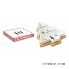 Plat apéritif - 3 coupelles + support bambou sapin